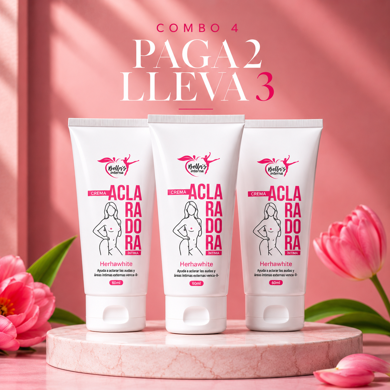 🌸 Tripack Crema Aclarante Íntima Bellas ( Paga 2 Lleva 3 Unidades)