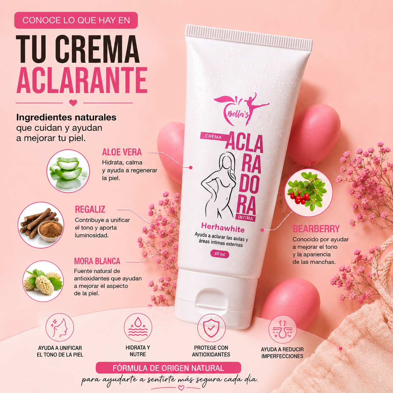 Crema Aclarante Íntima Bellas | Cuidado de la piel | Hidratación y tono uniforme | Panamá